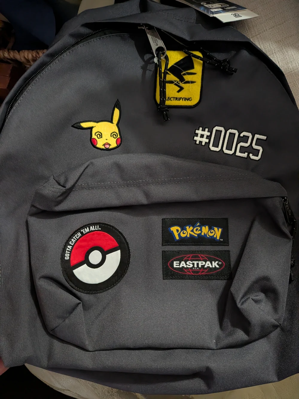 Eastpak x Pokémon Gray Backpack with Pikachu Patch Brand New